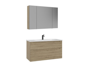 Conjunto de móvel de lavatório com espelho (2 peças) «Messina 100 v2» - 100 x 45 x 55 cm - Carvalho