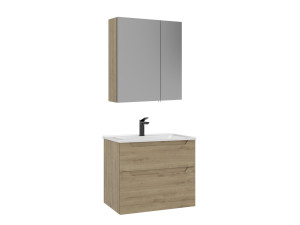 Conjunto de móvel de lavatório com espelho (2 peças) «Messina 65 v2» - 65 x 45 x 55 cm - Carvalho