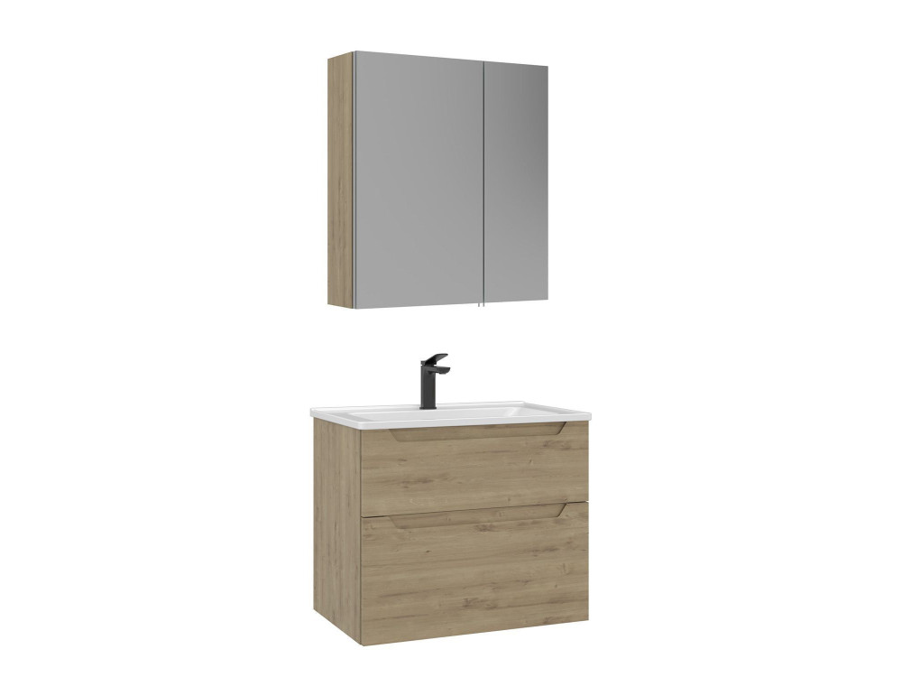 Conjunto de móvel de lavatório com espelho (2 peças) «Messina 65 v2» - 65 x 45 x 55 cm - Carvalho