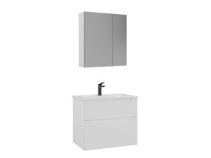 Conjunto de móvel de lavatório com espelho (2 peças) «Messina 65 v2» - 65 x 45 x 55 cm - Branco mate