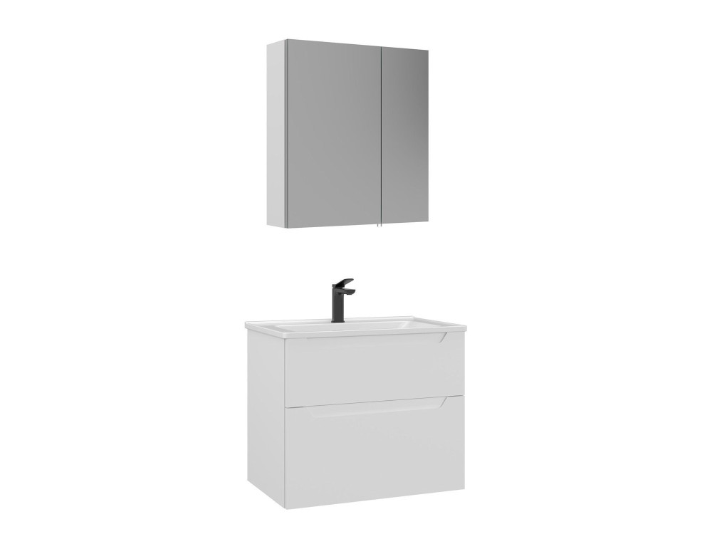 Conjunto de móvel de lavatório com espelho (2 peças) «Messina 65 v2» - 65 x 45 x 55 cm - Branco mate