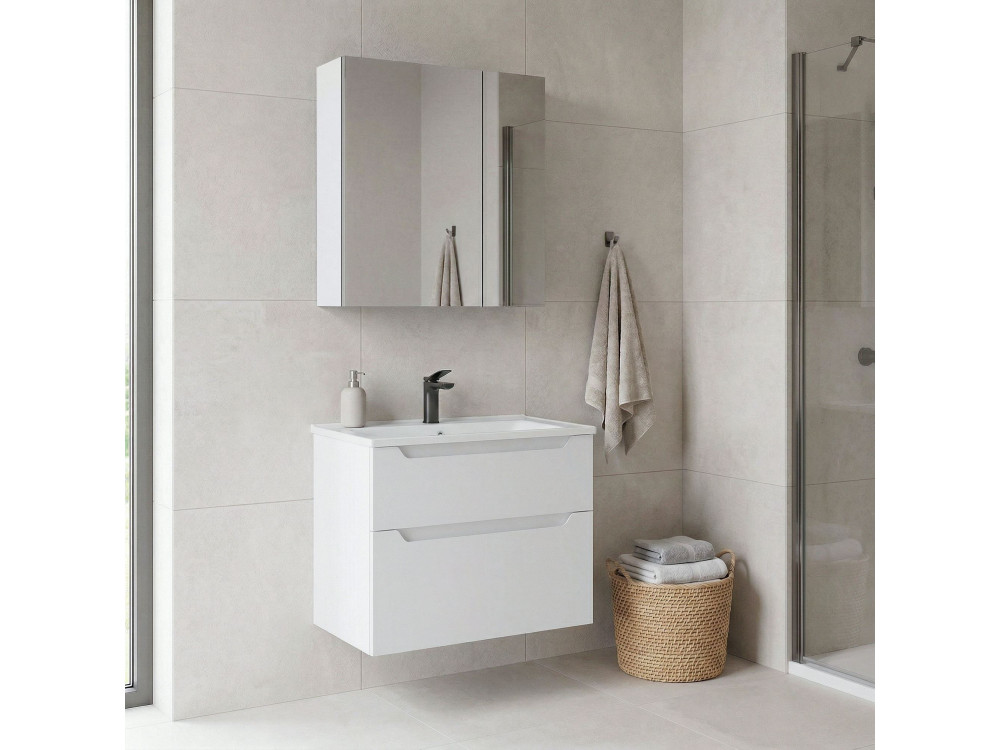Conjunto de móvel de lavatório com espelho (2 peças) «Messina 65 v2» - 65 x 45 x 55 cm - Branco mate