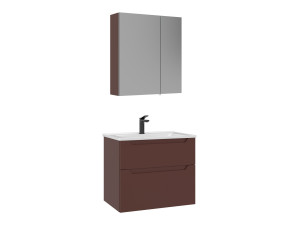 Conjunto de móvel de lavatório com espelho (2 peças) «Messina 65 v2» - 65 x 45 x 55 cm - Vermelho mate