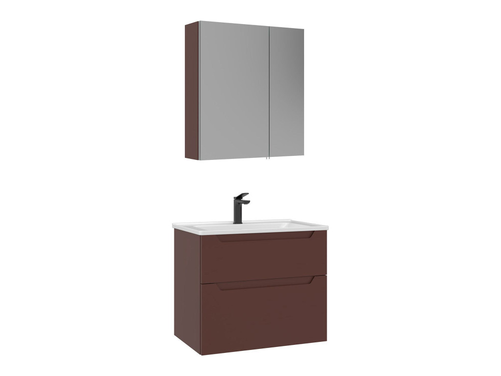 Conjunto de móvel de lavatório com espelho (2 peças) «Messina 65 v2» - 65 x 45 x 55 cm - Vermelho mate