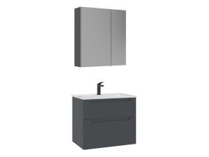 Conjunto de móvel de lavatório com espelho (2 peças) «Messina 65 v2» - 65 x 45 x 55 cm - Antracite mate