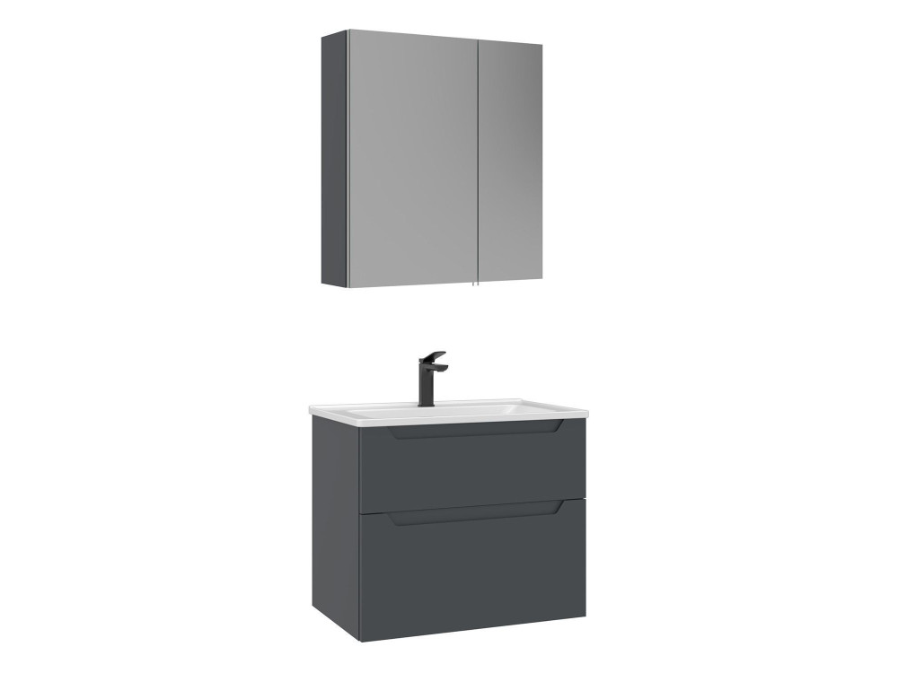Conjunto de móvel de lavatório com espelho (2 peças) «Messina 65 v2» - 65 x 45 x 55 cm - Antracite mate