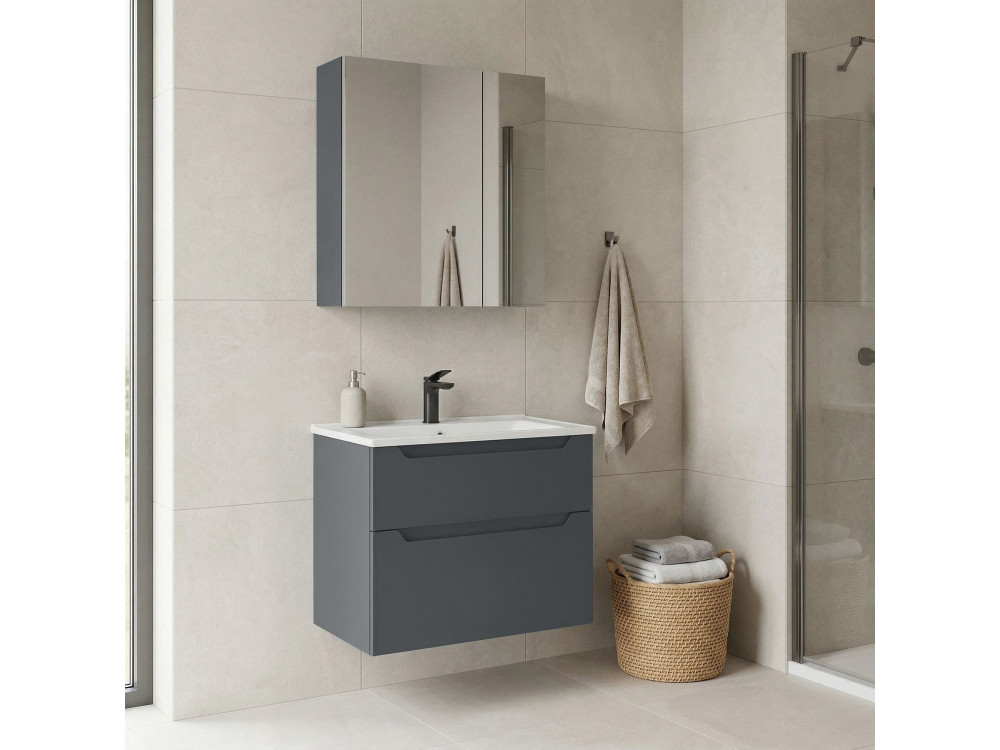 Conjunto de móvel de lavatório com espelho (2 peças) «Messina 65 v2» - 65 x 45 x 55 cm - Antracite mate