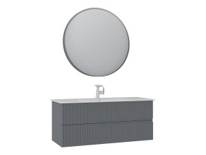 Conjunto de móvel de lavatório com espelho (2 peças) «Moonlight 120 v2» - 121 x 51 x 51 cm - Cinza mate