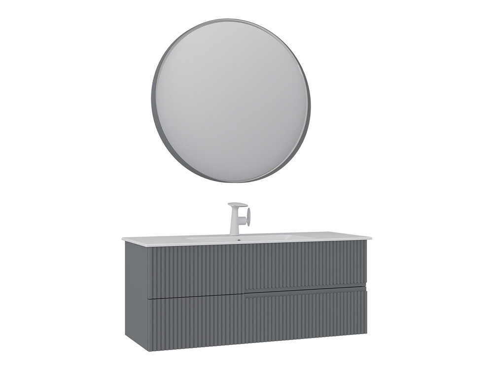 Conjunto de móvel de lavatório com espelho (2 peças) «Moonlight 120 v2» - 121 x 51 x 51 cm - Cinza mate