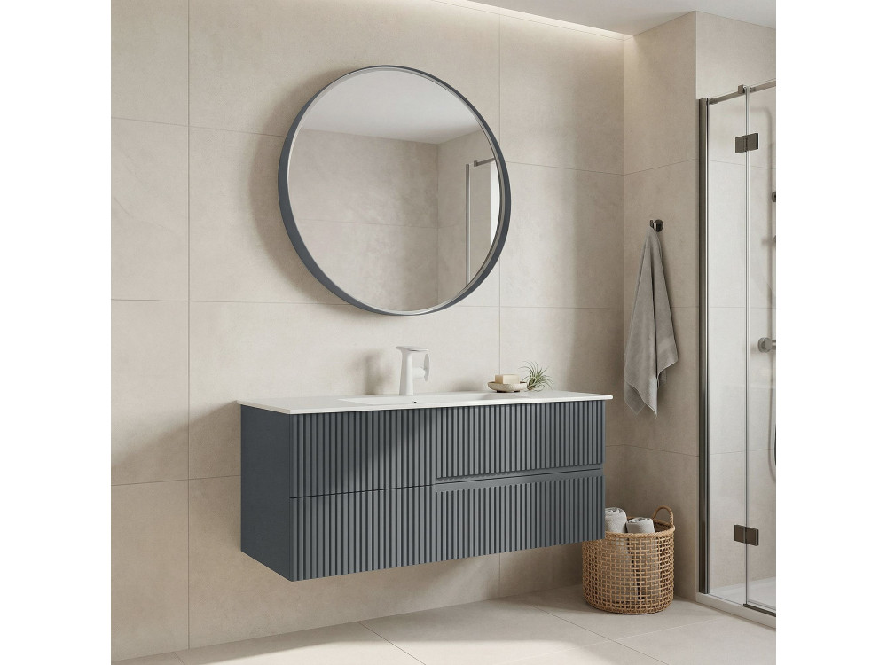 Conjunto de móvel de lavatório com espelho (2 peças) «Moonlight 120 v2» - 121 x 51 x 51 cm - Cinza mate