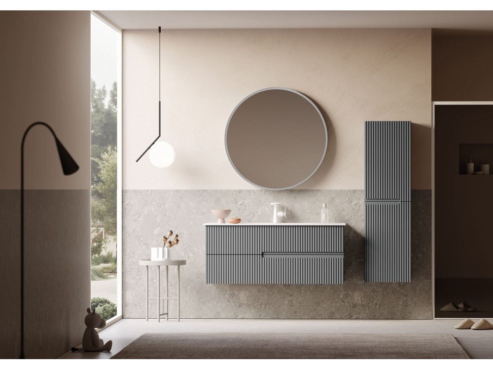 Conjunto de móvel de lavatório com espelho (2 peças) «Moonlight 120 v2» - 121 x 51 x 51 cm - Cinza mate