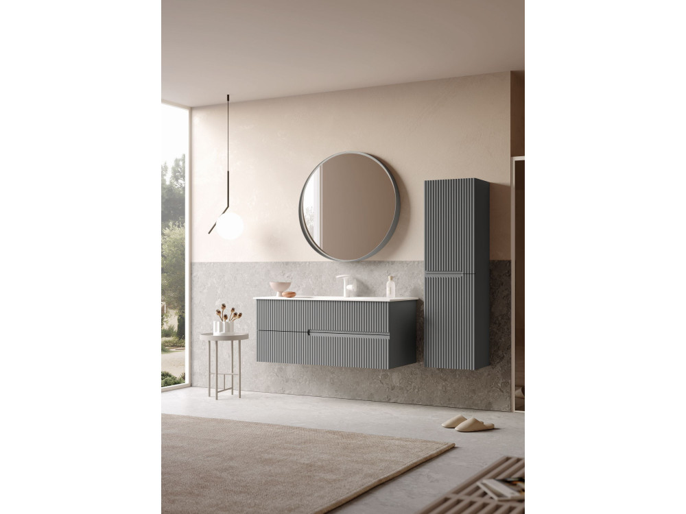 Conjunto de móvel de lavatório com espelho (2 peças) «Moonlight 120 v2» - 121 x 51 x 51 cm - Cinza mate