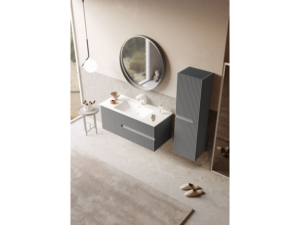 Conjunto de móvel de lavatório com espelho (2 peças) «Moonlight 120 v2» - 121 x 51 x 51 cm - Cinza mate