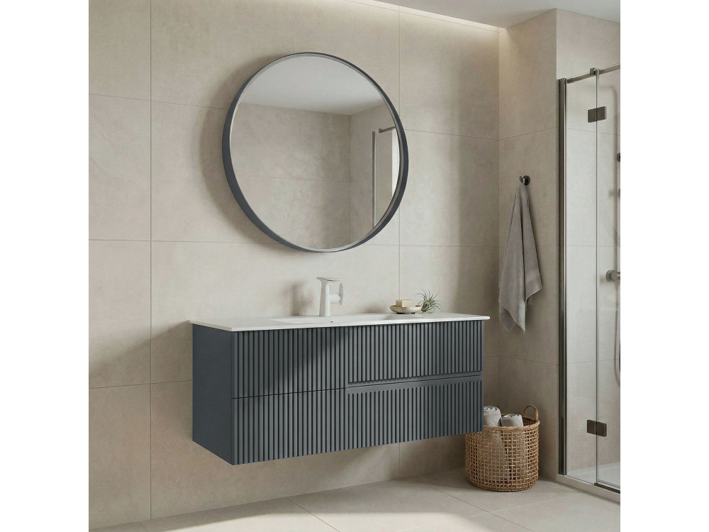 Conjunto de móvel de lavatório com espelho (2 peças) «Moonlight 120 v2» - 121 x 51 x 51 cm - Antracite mate