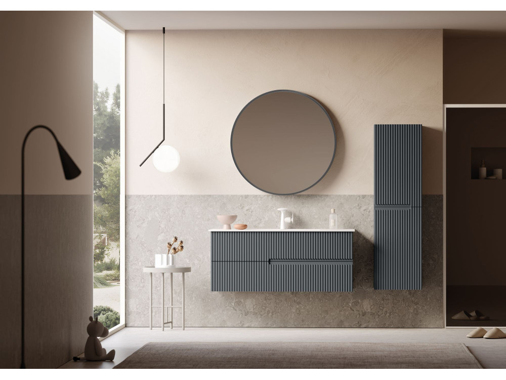Conjunto de móvel de lavatório com espelho (2 peças) «Moonlight 120 v2» - 121 x 51 x 51 cm - Antracite mate