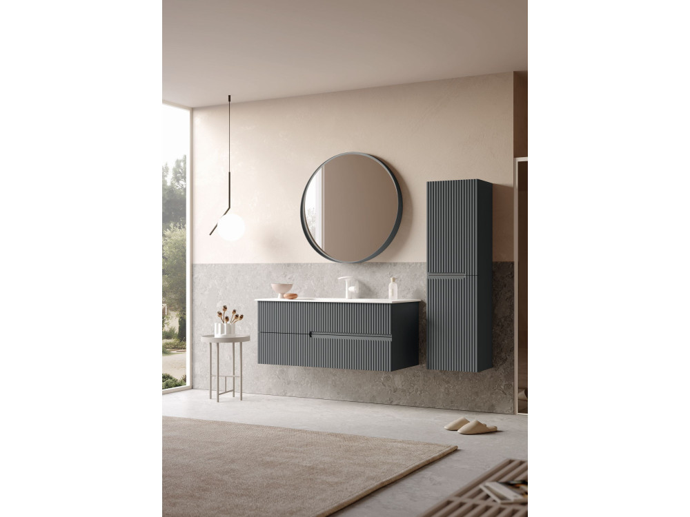Conjunto de móvel de lavatório com espelho (2 peças) «Moonlight 120 v2» - 121 x 51 x 51 cm - Antracite mate