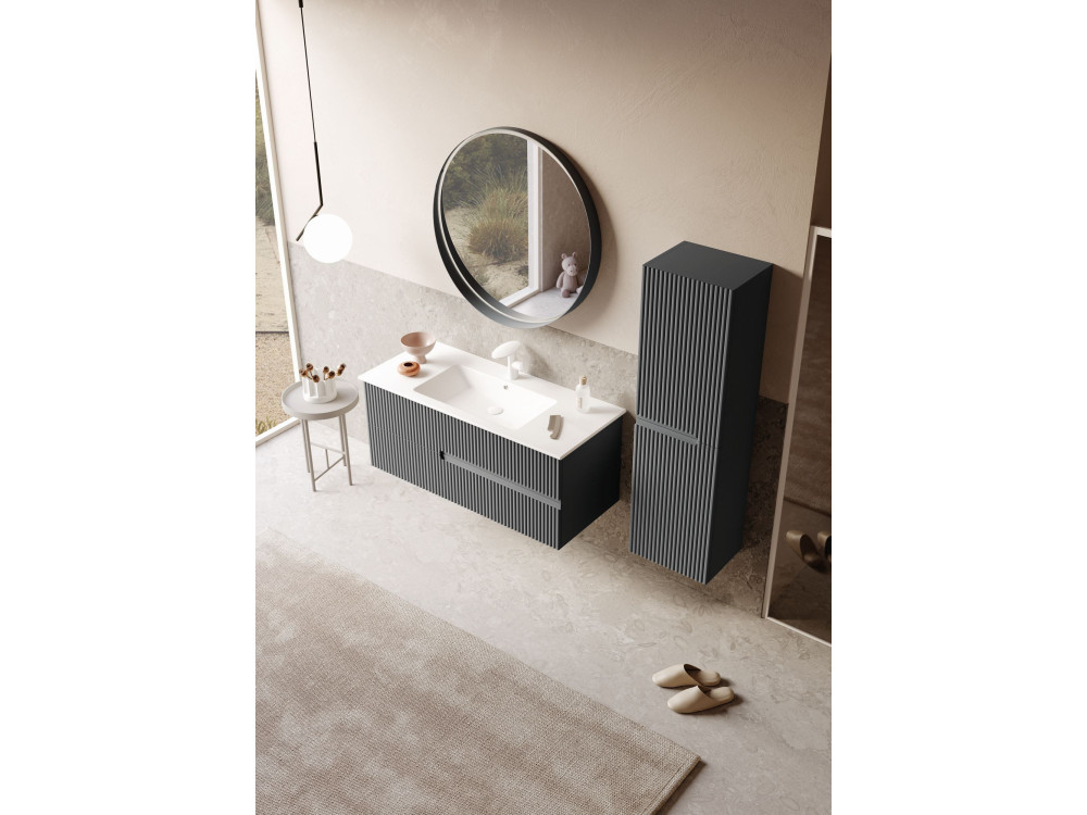 Conjunto de móvel de lavatório com espelho (2 peças) «Moonlight 120 v2» - 121 x 51 x 51 cm - Antracite mate