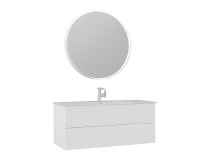 Conjunto de móvel de lavatório com espelho (2 peças) «Moonlight 120 v2» - 121 x 51 x 51 cm - Branco mate