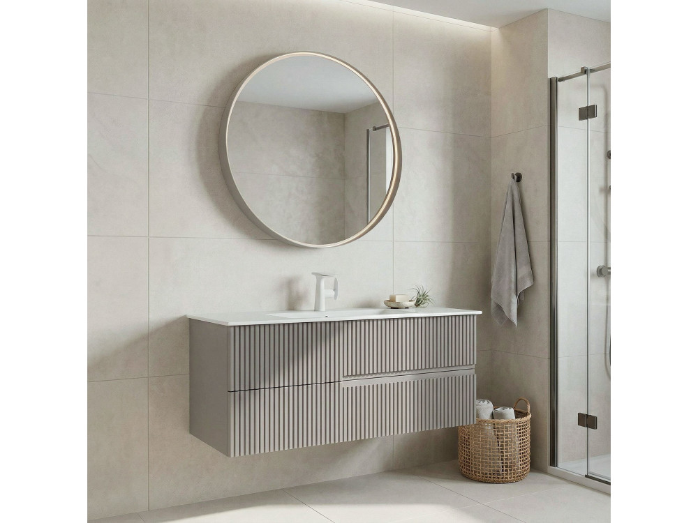 Conjunto de móvel de lavatório com espelho (2 peças) «Moonlight 120 v2» - 121 x 51 x 51 cm - Matte Mink
