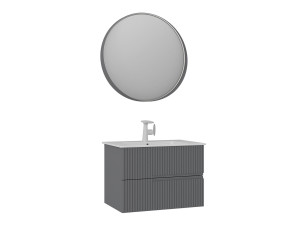 Conjunto de móvel de lavatório com espelho (2 peças) «Moonlight 70 v2» - 71 x 51 x 51 cm - Cinza mate