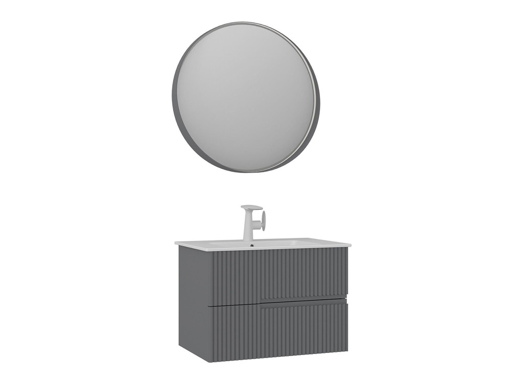 Conjunto de móvel de lavatório com espelho (2 peças) «Moonlight 70 v2» - 71 x 51 x 51 cm - Cinza mate