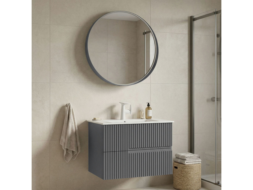 Conjunto de móvel de lavatório com espelho (2 peças) «Moonlight 70 v2» - 71 x 51 x 51 cm - Cinza mate