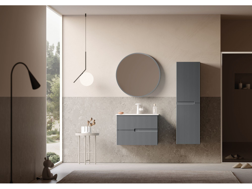 Conjunto de móvel de lavatório com espelho (2 peças) «Moonlight 70 v2» - 71 x 51 x 51 cm - Cinza mate