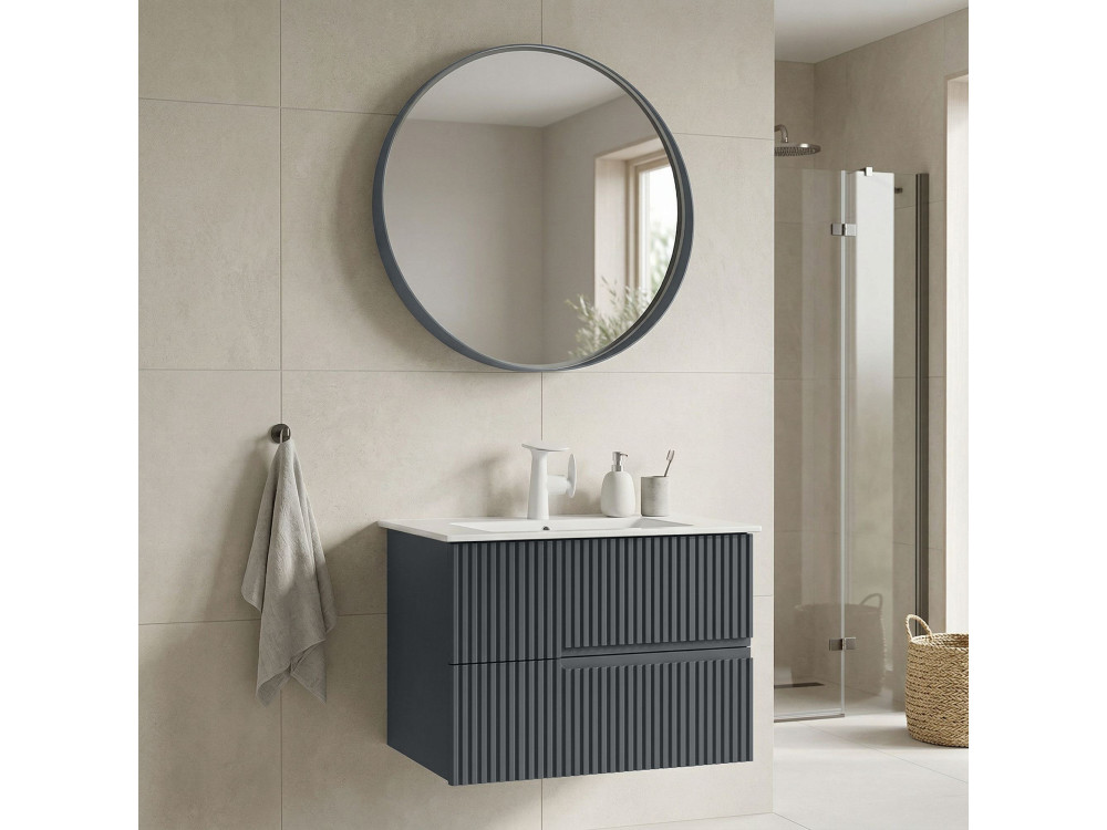 Conjunto de móvel de lavatório com espelho (2 peças) «Moonlight 70 v2» - 71 x 51 x 51 cm - Antracite mate