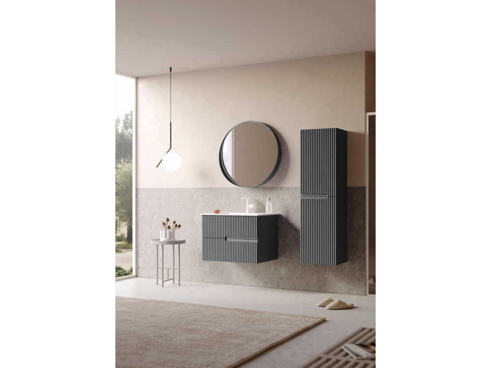 Conjunto de móvel de lavatório com espelho (2 peças) «Moonlight 70 v2» - 71 x 51 x 51 cm - Antracite mate