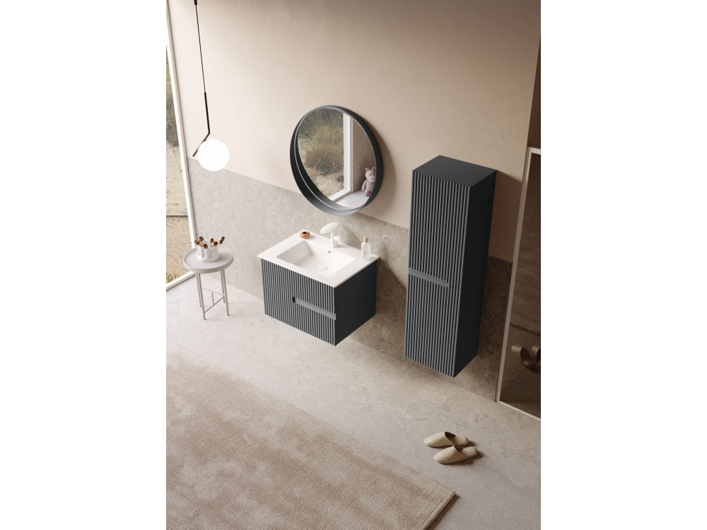 Conjunto de móvel de lavatório com espelho (2 peças) «Moonlight 70 v2» - 71 x 51 x 51 cm - Antracite mate