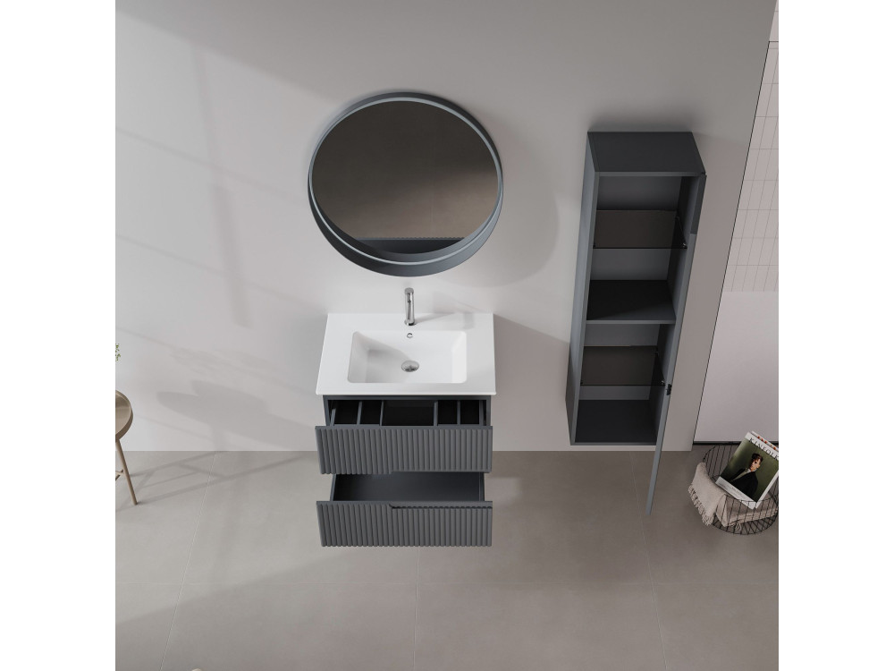 Conjunto de móvel de lavatório com espelho (2 peças) «Moonlight 70 v2» - 71 x 51 x 51 cm - Antracite mate