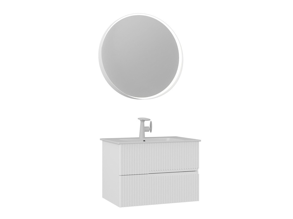 Conjunto de móvel de lavatório com espelho (2 peças) «Moonlight 70 v2» - 71 x 51 x 51 cm - Branco mate
