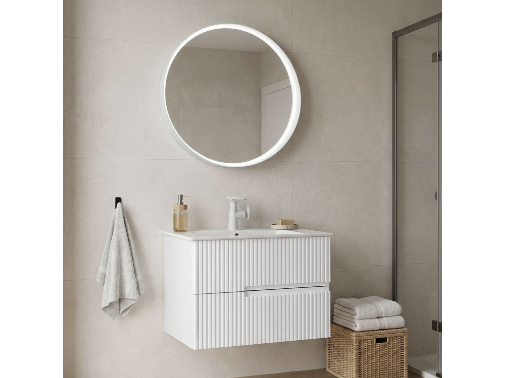 Conjunto de móvel de lavatório com espelho (2 peças) «Moonlight 70 v2» - 71 x 51 x 51 cm - Branco mate