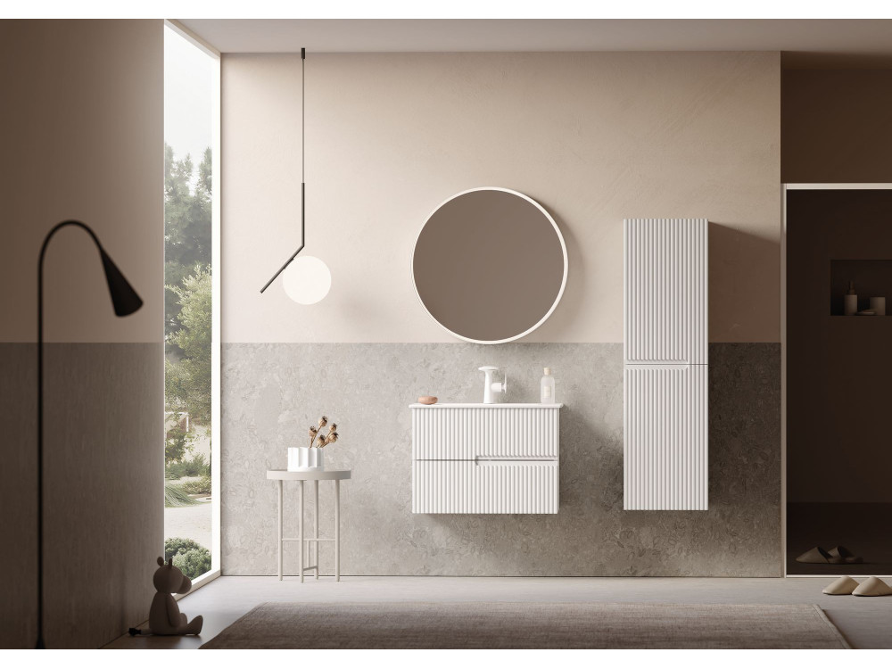 Conjunto de móvel de lavatório com espelho (2 peças) «Moonlight 70 v2» - 71 x 51 x 51 cm - Branco mate