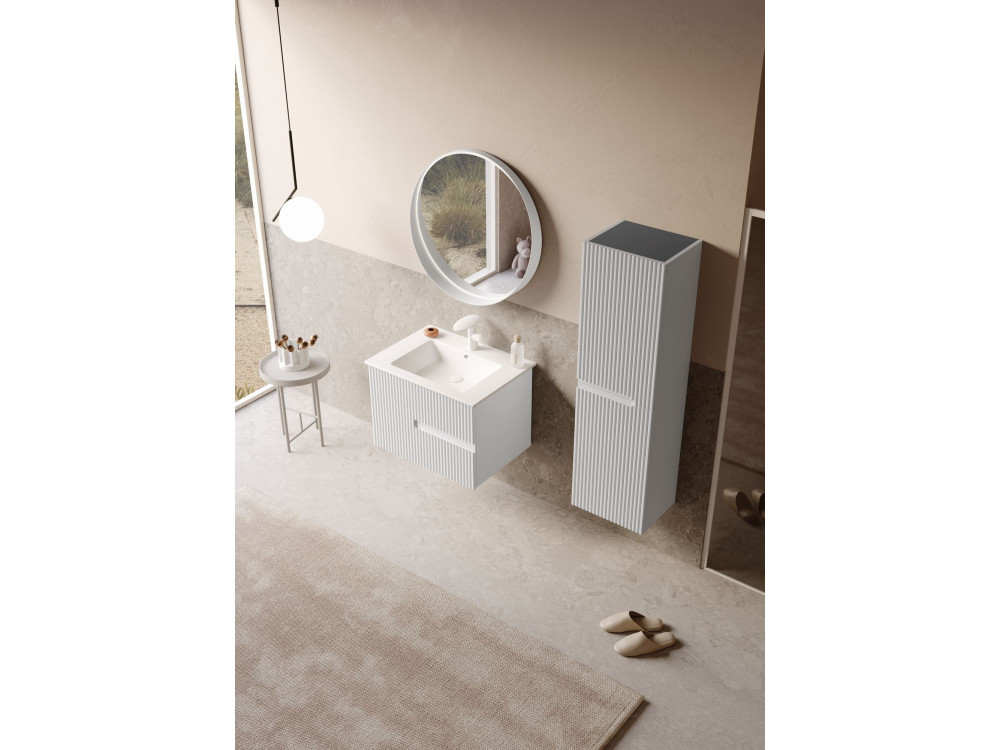 Conjunto de móvel de lavatório com espelho (2 peças) «Moonlight 70 v2» - 71 x 51 x 51 cm - Branco mate