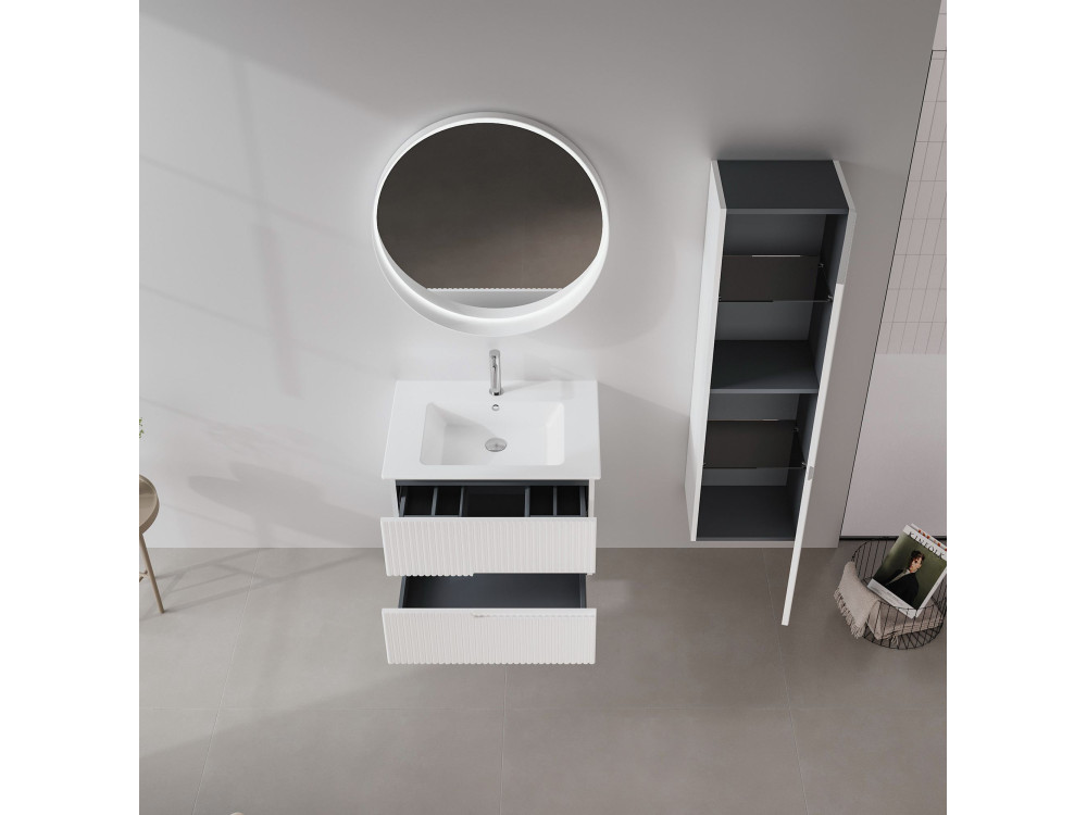 Conjunto de móvel de lavatório com espelho (2 peças) «Moonlight 70 v2» - 71 x 51 x 51 cm - Branco mate