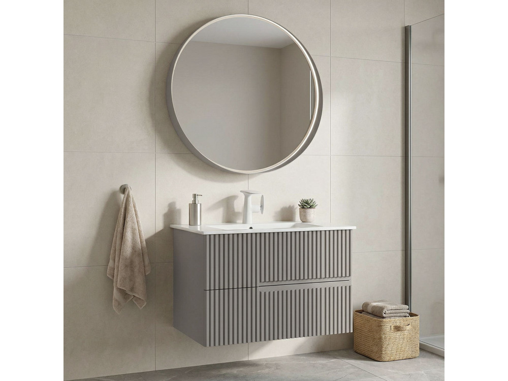 Conjunto de móvel de lavatório com espelho (2 peças) «Moonlight 70 v2» - 71 x 51 x 51 cm - Matte Mink