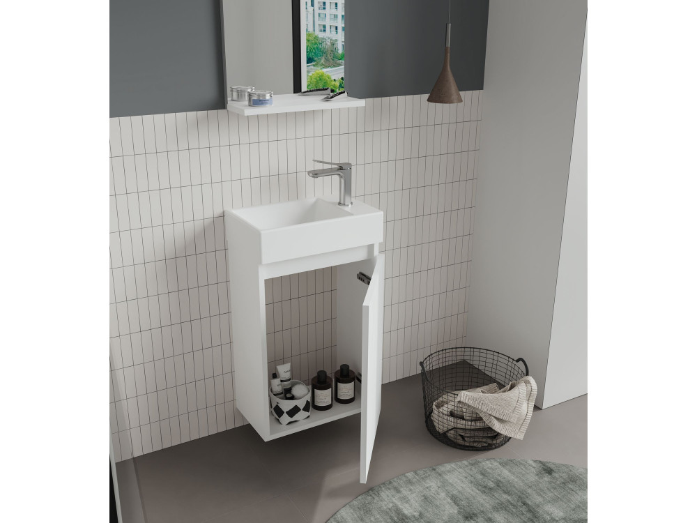 Conjunto de móvel com lavatório e espelho (2 peças) «Conza 45» - 45 x 26 x 75 cm - Branco