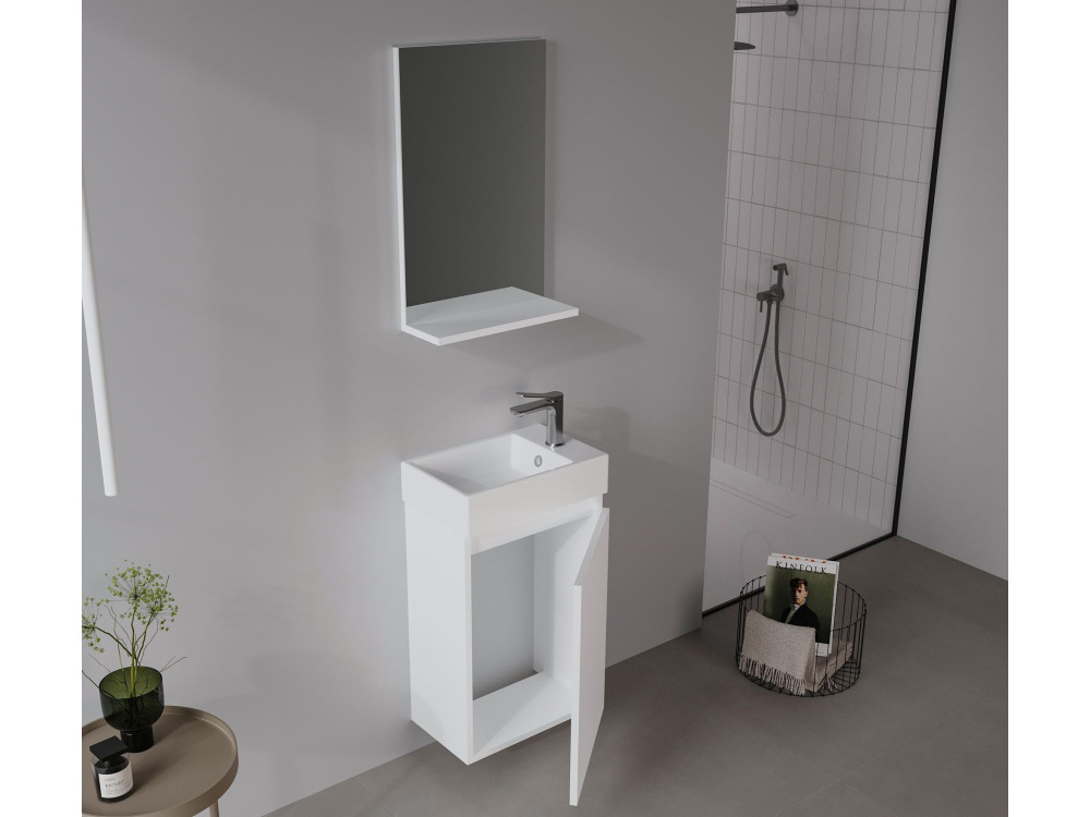 Conjunto de móvel com lavatório e espelho (2 peças) «Conza 45» - 45 x 26 x 75 cm - Branco