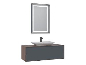 Conjunto de móvel de lavatório com espelho (2 peças) «Craft 120» - 120 x 50 x 40 cm - Nogueira / Antracite / Branco