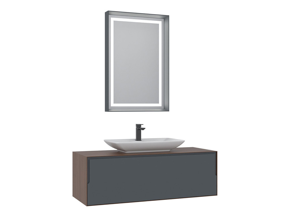 Conjunto de móvel de lavatório com espelho (2 peças) «Craft 120» - 120 x 50 x 40 cm - Nogueira / Antracite / Branco