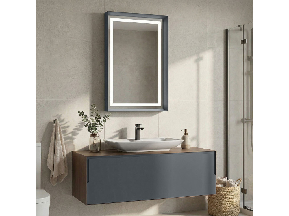 Conjunto de móvel de lavatório com espelho (2 peças) «Craft 120» - 120 x 50 x 40 cm - Nogueira / Antracite / Branco