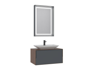 Conjunto de móvel de lavatório com espelho (2 peças) «Craft 80» - 60 x 50 x 40 cm - Nogueira / Antracite / Branco