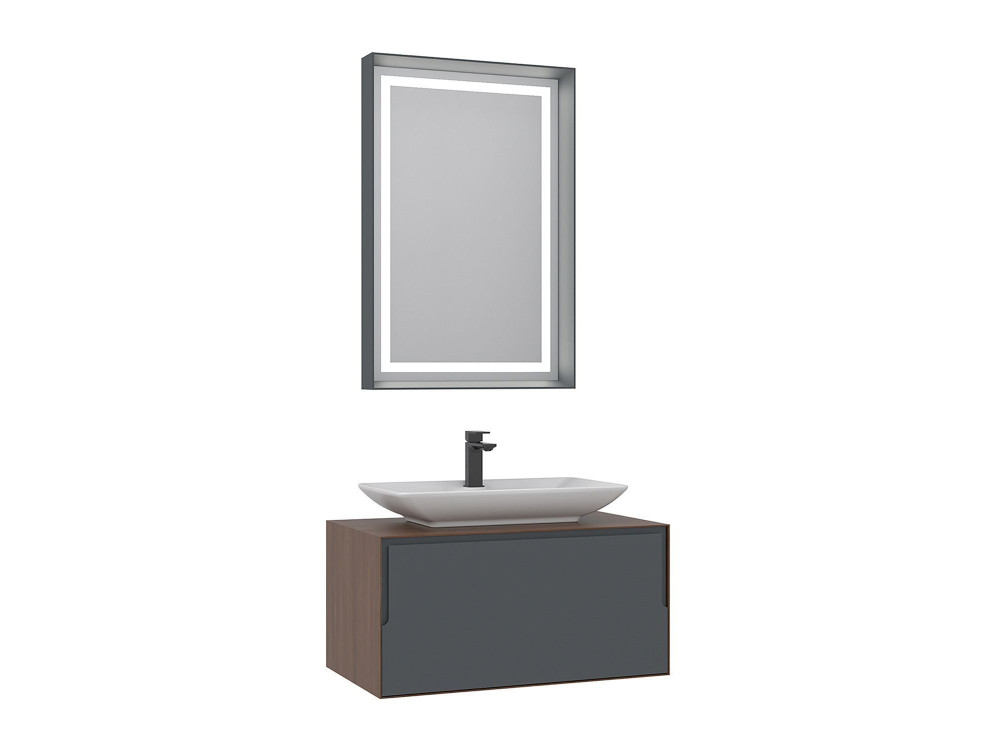 Conjunto de móvel de lavatório com espelho (2 peças) «Craft 80» - 60 x 50 x 40 cm - Nogueira / Antracite / Branco