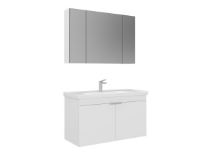 Conjunto de móvel com lavatório e espelho (2 peças) «Desna 100» - 100 x 45 x 58 cm - Branco mate
