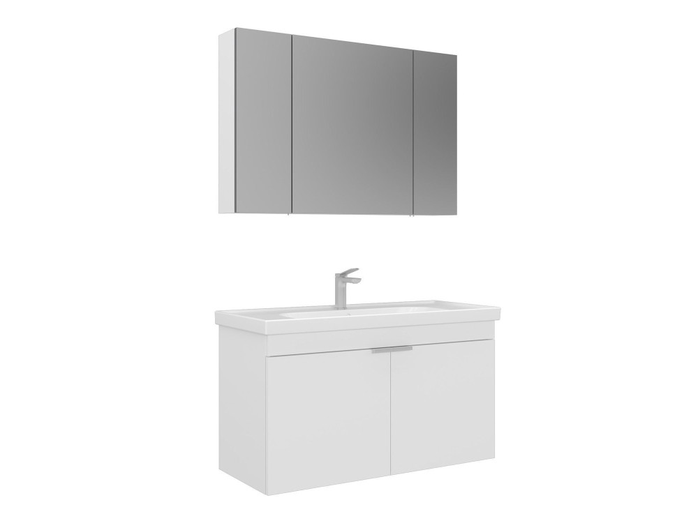 Conjunto de móvel com lavatório e espelho (2 peças) «Desna 100» - 100 x 45 x 58 cm - Branco mate