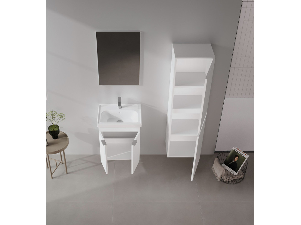 Conjunto de móvel com lavatório e espelho (2 peças) «Desna 50» - 50 x 38 x 58 cm - Branco mate