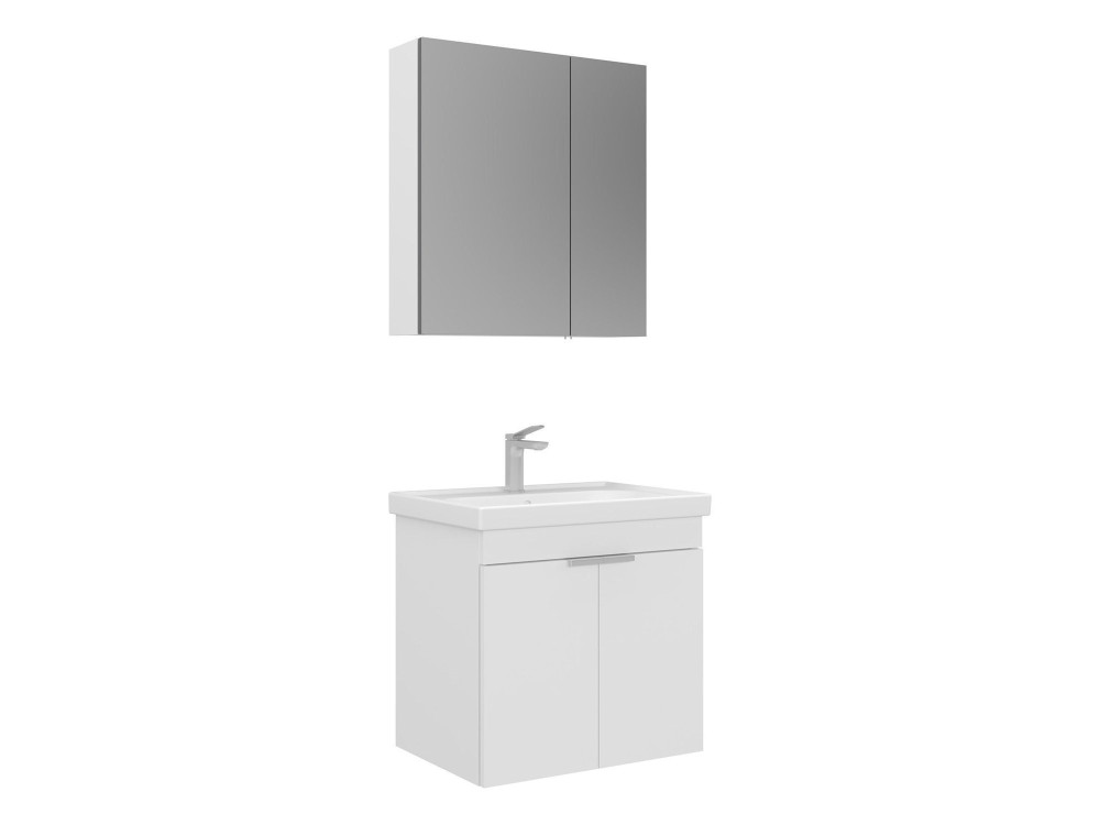 Conjunto de móvel com lavatório e espelho (2 peças) «Desna 60» - 60 x 45 x 58 cm - Branco mate