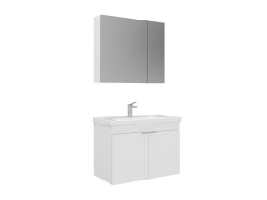 Conjunto de móvel com lavatório e espelho (2 peças) «Desna 80» - 80 x 45 x 58 cm - Branco mate
