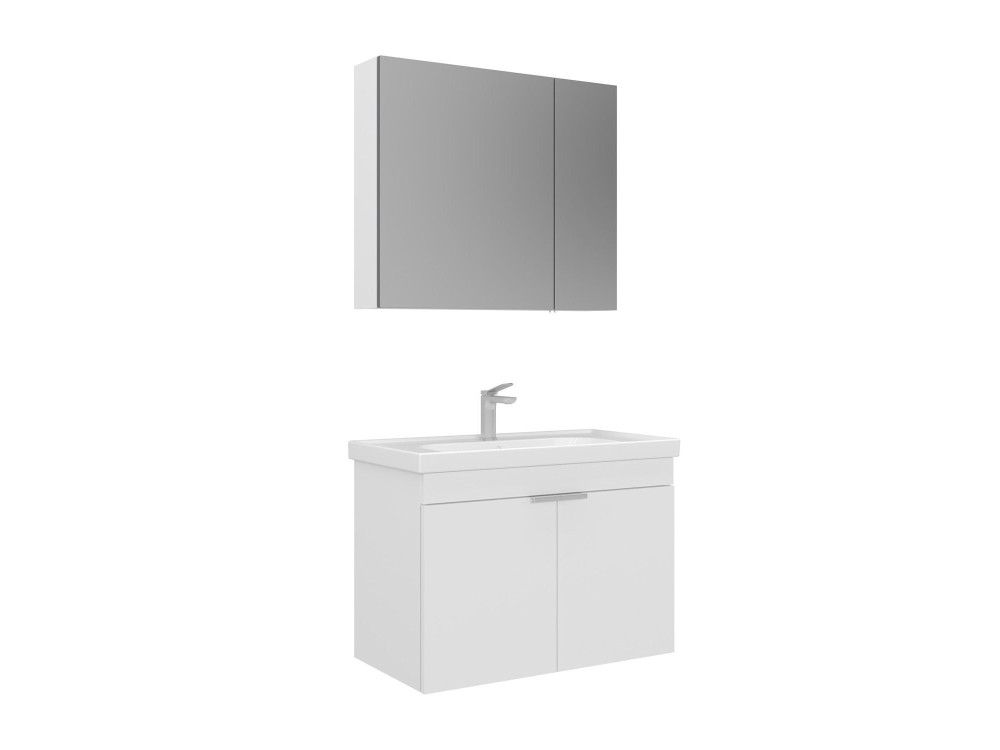 Conjunto de móvel com lavatório e espelho (2 peças) «Desna 80» - 80 x 45 x 58 cm - Branco mate